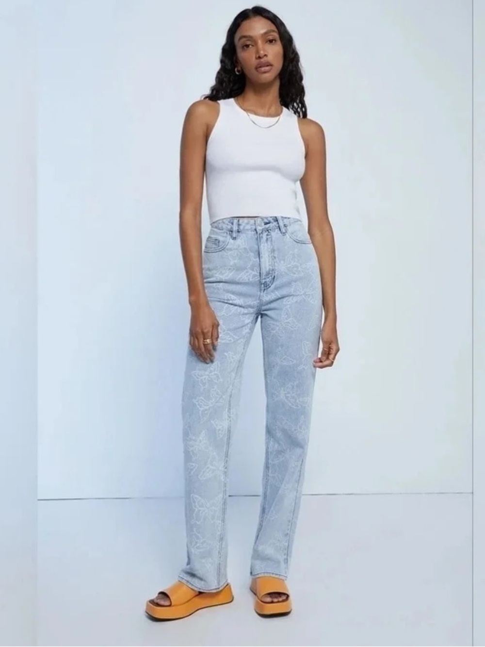 PacSun Light Blue Wash Butterfly 90s Boyfriend High Waisted Jeans
